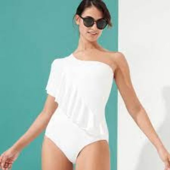 NWT! Vilebrequin White Liz One Shoulder Ruffle One Piece Swimsuit Large NEW! A4